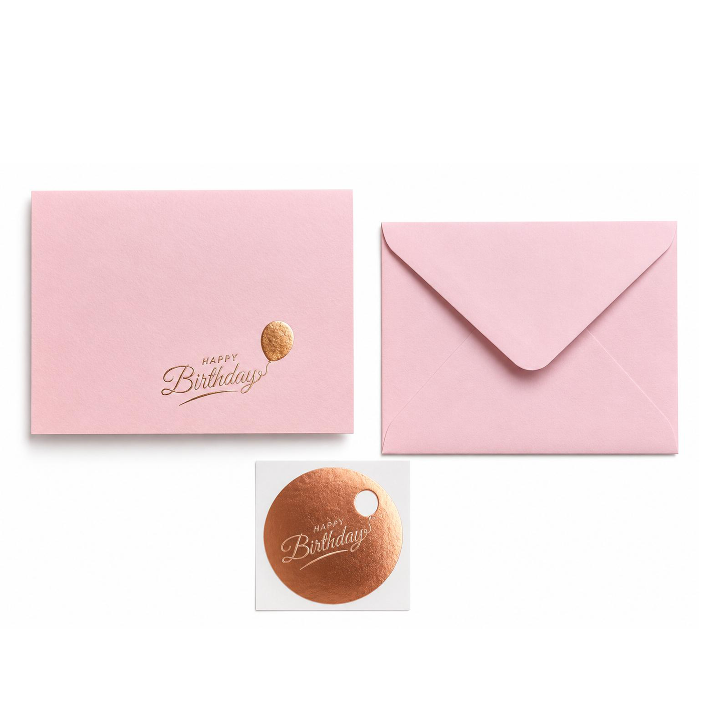 Pink Happy Birthday Greeting Card with Envelope & Gold Foil Seal