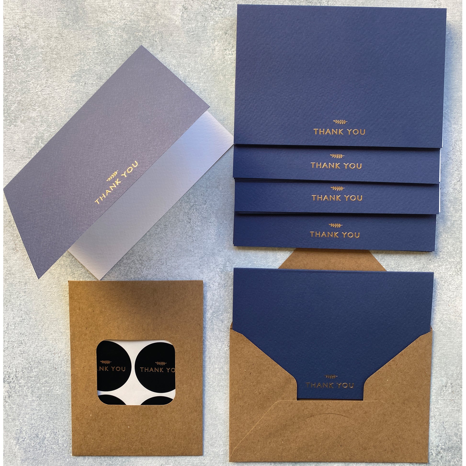 100 Thank You Cards with Envelopes and Stickers - 5 Unique Navy